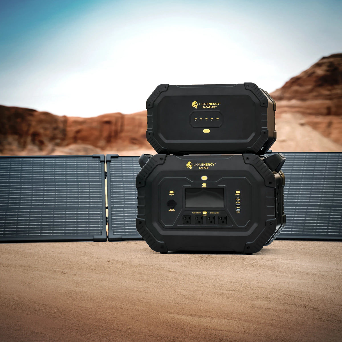 Lion Safari kit with solar panels set up outdoors