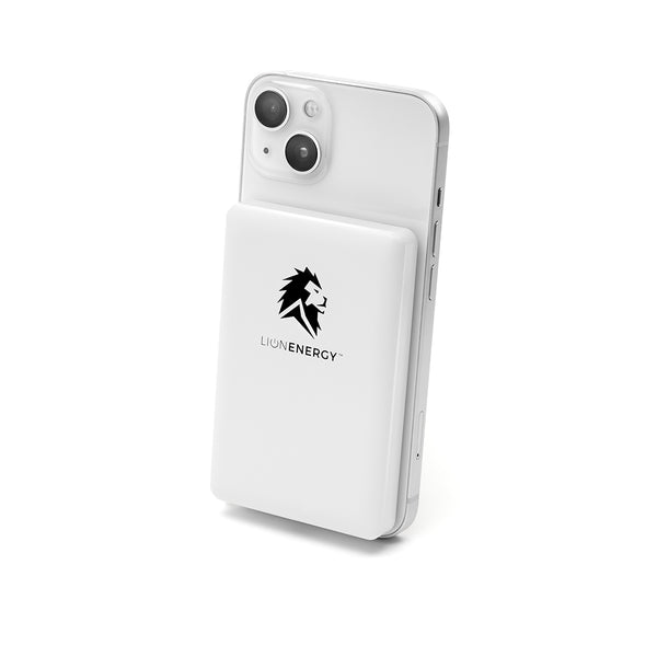 Lion Claw magnetic power bank on an iPhone